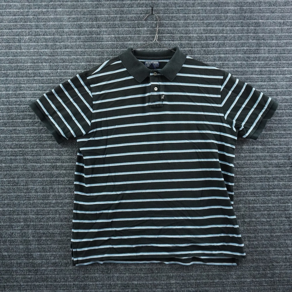 Polo Jeans Company Polo Shirt Mens Large Black Blue Striped Short Sleeve RL Logo